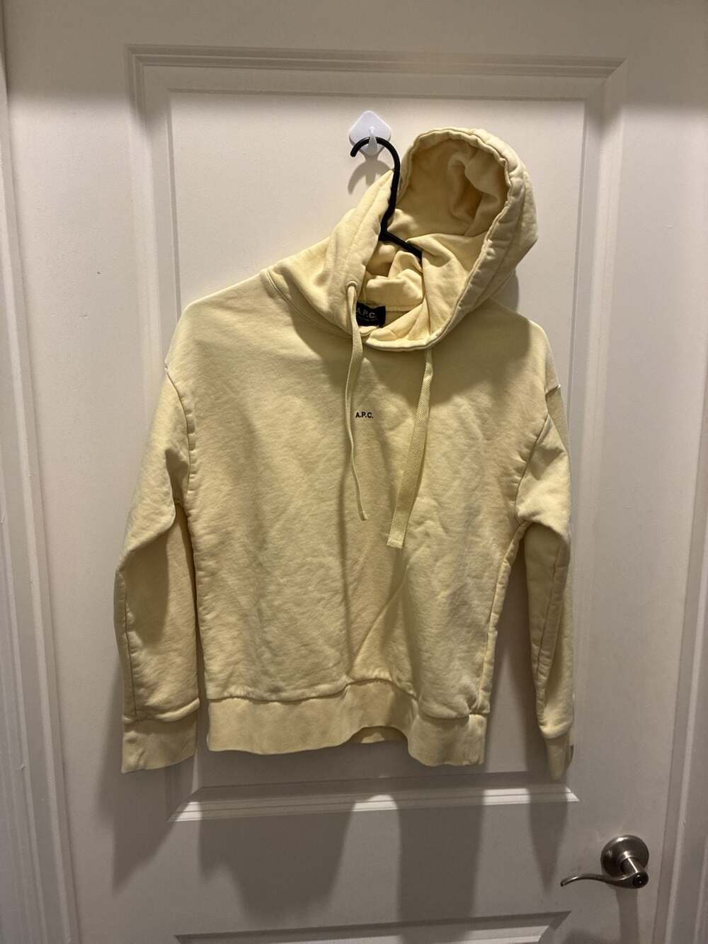 A.P.C. Rue Madame Paris Pale Yellow Logo Hoodie Sweatshirt Size S